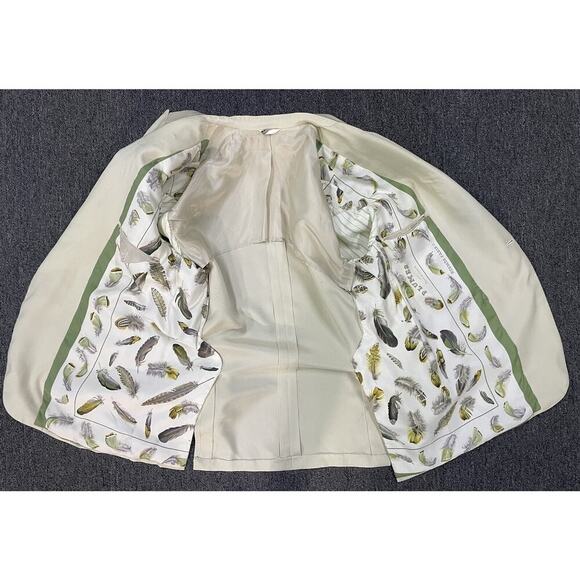 Alan Flusser Full Bespoke w/ Hermes Lining Beige Raw Silk Peak Lapel Suit 46R - Picture 14 of 16